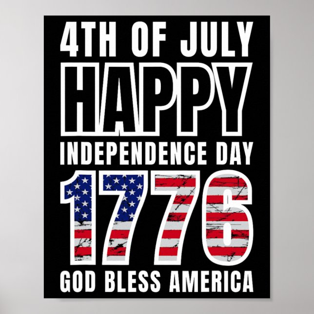 4th Of July Happy Independence Day 1776 God Bless  Poster (Front)