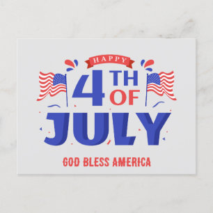 4th of July Happy Independence Day God Bless USA Postcard