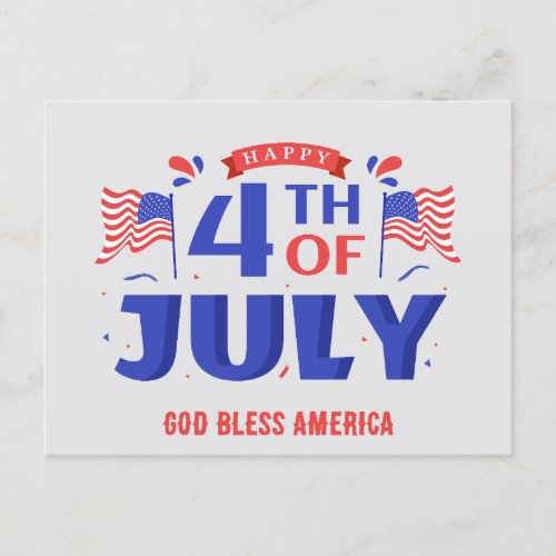 4th of July Happy Independence Day God Bless USA Postcard