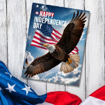 4th of July Happy independence Day Greeting Postcard<br><div class="desc">4th of July Happy Independence Day Greeting Postcard. A majestic bald eagle soaring with the American flag in the background symbolizes freedom and strength. The greetings at the back,  as desired.</div>