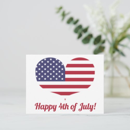 4th of July  Heart Shaped American Flag Postcard