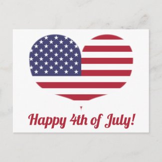 4th of July | Heart Shaped American Flag Postcard