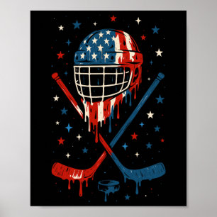 4th Of July Hockey Ice Cream Drip Helmet Sticks Us Poster