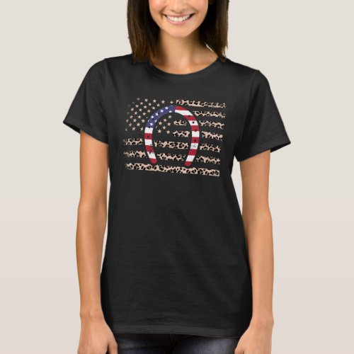 4th Of July Horseshoe American Flag Leopard Print  T_Shirt