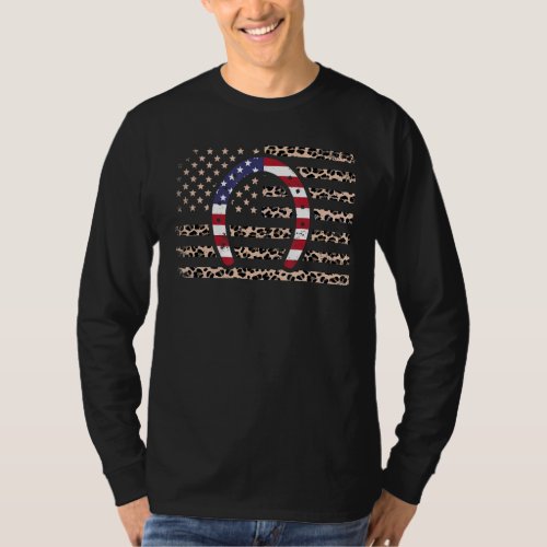 4th Of July Horseshoe American Flag Leopard Print  T_Shirt