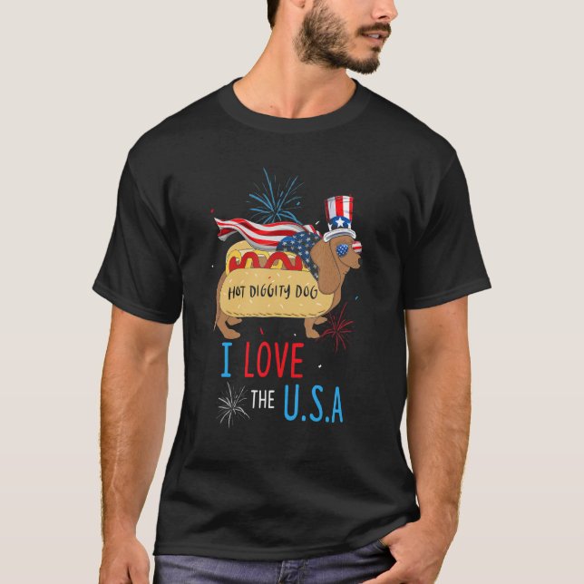 4th Of July Hot Diggity Dog I Love The Usa  Hot Do T-Shirt (Front)