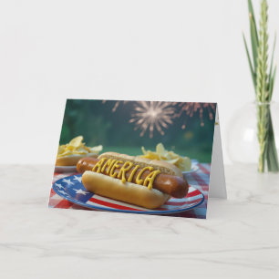4th of July Hot Dog and Fireworks Card