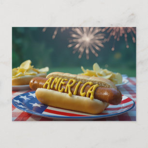 4th Of July Hot Dog Celebration Postcard