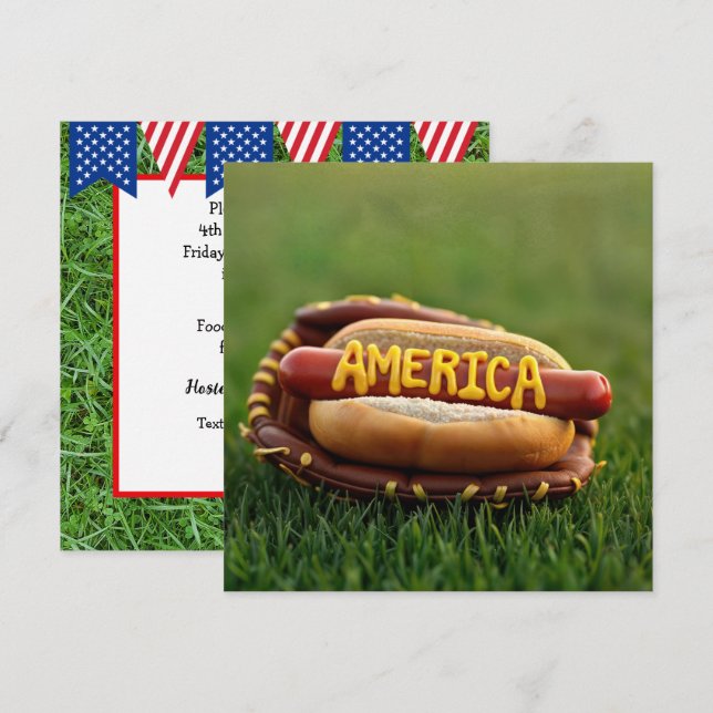 4th of July Hot Dog In Baseball Glove Invitation (Front/Back)