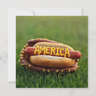 4th of July Hot Dog In Baseball Glove Invitation