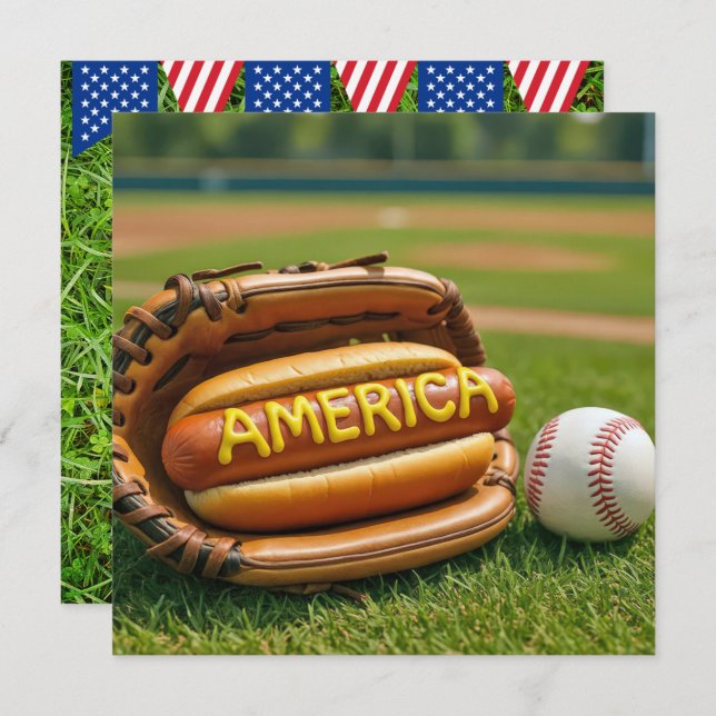 4th of July Hot Dog In Baseball Glove Invitation (Front/Back)