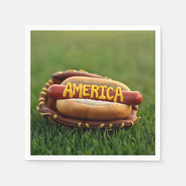 4th of July Hot Dog In Baseball Glove Napkins (Front)