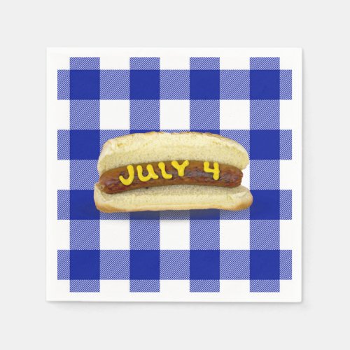 4th Of July Hot Dog on Buffalo Plaid Napkins