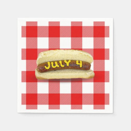 4th Of July Hot Dog on Buffalo Plaid Napkins
