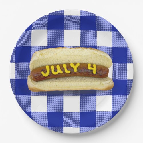 4th Of July Hot Dog on Buffalo Plaid Paper Plate