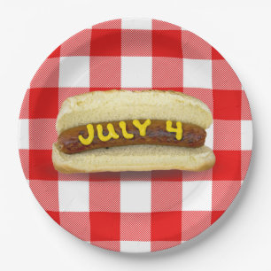 4th Of July Hot Dog on Buffalo Plaid Paper Plates