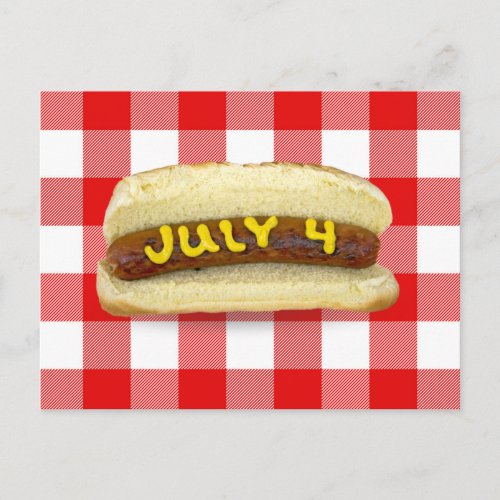 4th Of July Hot Dog on Buffalo Plaid Postcard