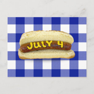 4th Of July Hot Dog on Buffalo Plaid  Postcard
