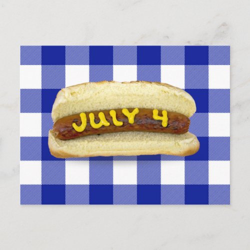 4th Of July Hot Dog on Buffalo Plaid  Postcard