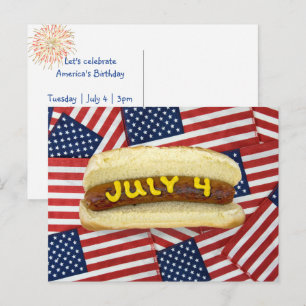 4th Of July Hot Dog on Flags Postcard