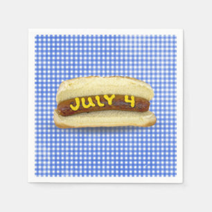 4th Of July Hot Dog on Gingham Napkins