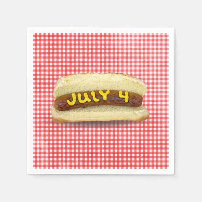4th Of July Hot Dog on Gingham Napkins (Front)