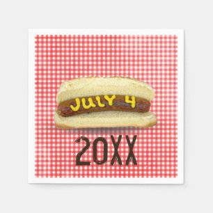 4th Of July Hot Dog on Gingham Napkins