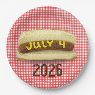 4th Of July Hot Dog on Gingham Napkins Paper Plates