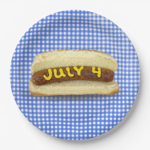 4th Of July Hot Dog on Gingham Paper Plate