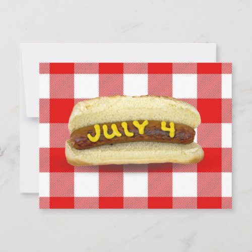 4th Of July Hot Dog on Plaid Postcard
