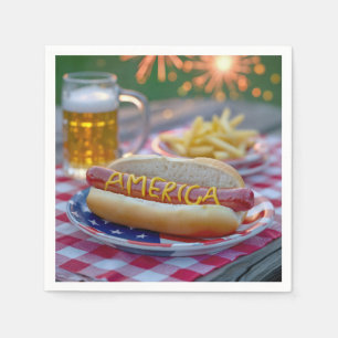 4th of July Hot Dog With Beer and Fries Napkins