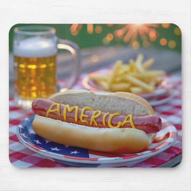 4th of July Hot Dog With Beer Mouse Pad (Front)