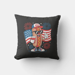 4th Of July Hotdog American Flag Patriotic Firewor Throw Pillow