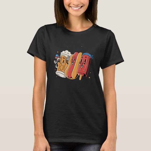 4th Of July  Hotdog American Flag Patriotic Vetera T-Shirt (Front)