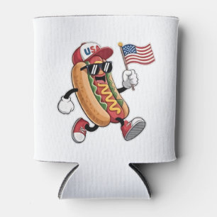 4th of July Hotdog American Independence 1776 Can Cooler