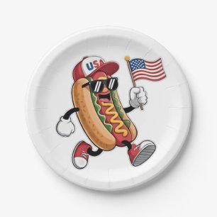 4th of July Hotdog American Independence 1776  Paper Plates