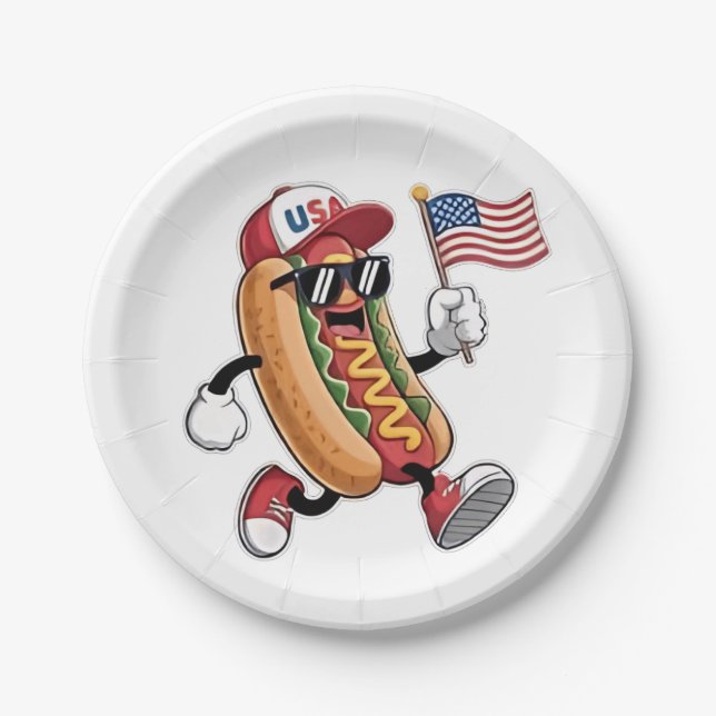 4th of July Hotdog American Independence 1776  Paper Plates (Front)