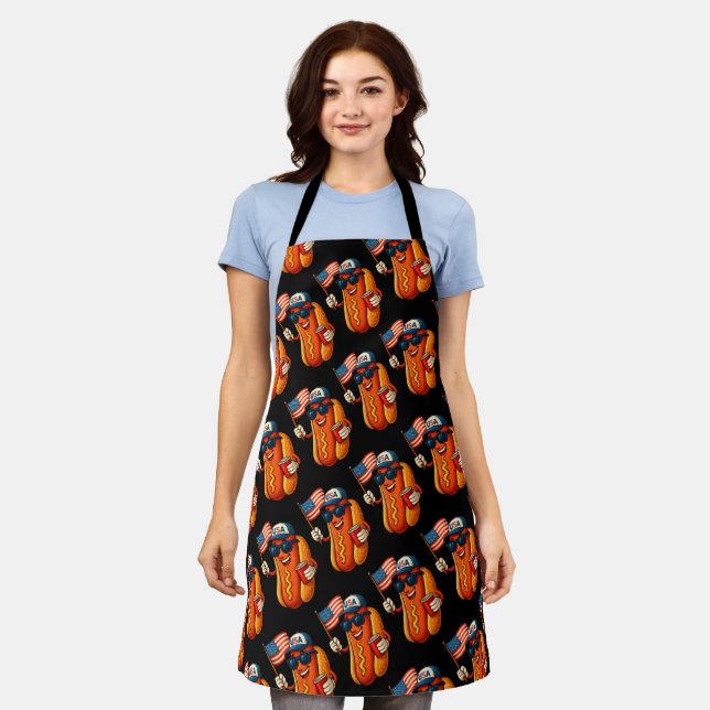 4th of July Hotdog Funny Patriotic USA Flag Apron (Worn)