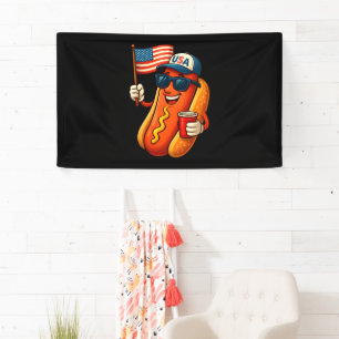 4th of July Hotdog Funny Patriotic USA Flag Banner