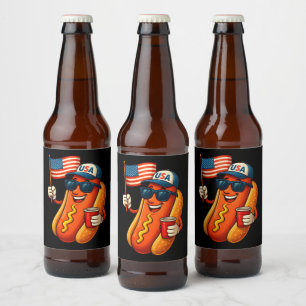 4th of July Hotdog Funny Patriotic USA Flag Beer Bottle Label