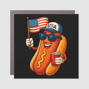 4th of July Hotdog Funny Patriotic USA Flag Car Magnet