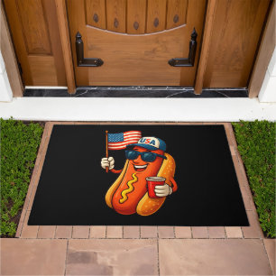4th of July Hotdog Funny Patriotic USA Flag Doormat