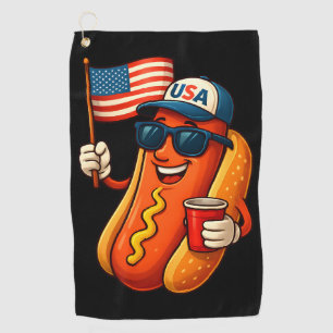 4th of July Hotdog Funny Patriotic USA Flag Golf Towel