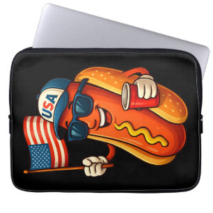 4th of July Hotdog Funny Patriotic USA Flag Laptop Sleeve