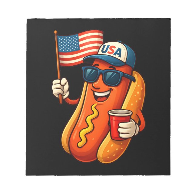 4th of July Hotdog Funny Patriotic USA Flag Notepad (Front)