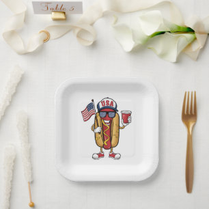 4th of July Hotdog Funny Patriotic USA Flag Paper Plates