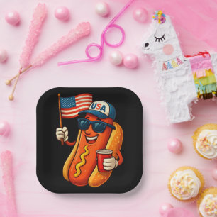 4th of July Hotdog Funny Patriotic USA Flag Paper Plates