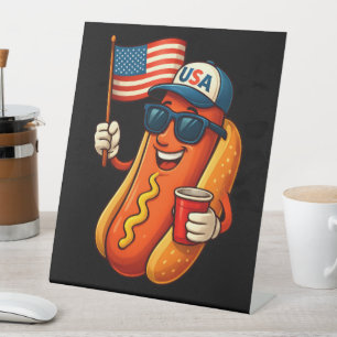 4th of July Hotdog Funny Patriotic USA Flag Pedestal Sign