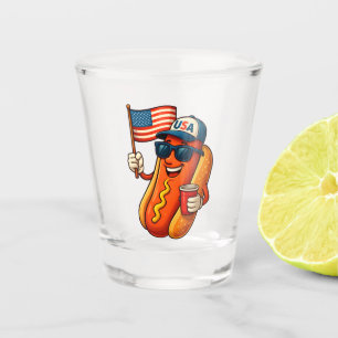 4th of July Hotdog Funny Patriotic USA Flag Shot Glass