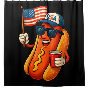 4th of July Hotdog Funny Patriotic USA Flag Shower Curtain